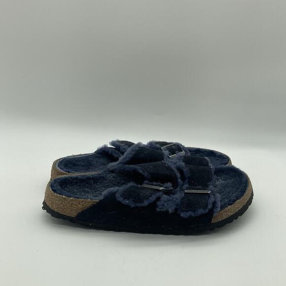 EU 44 Mens Size 11 US Birkenstock Arizona Shearling Sandals Midnight Blue Suede - Picture 1 of 9